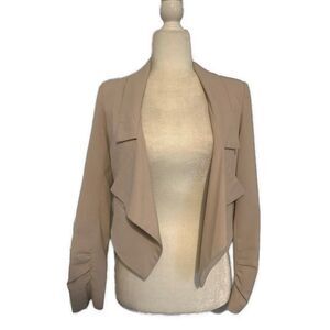 Foreign Exchange Womens Solid Beige Long Sleeve Crop Blazer Jacket Small
